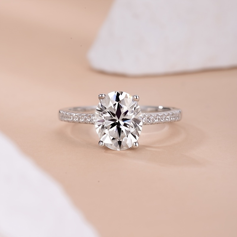 925 Silver Moissanite Ring for Engagements, 1.7-2.2g